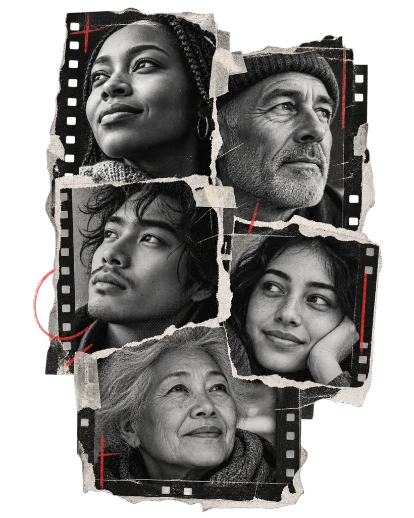 Editorial collage of people representing the stories behind every life